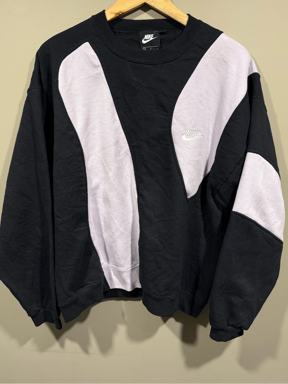 Nike inspired retro Colourblock Black & Light rework Pink Panel Crewneck Sweater